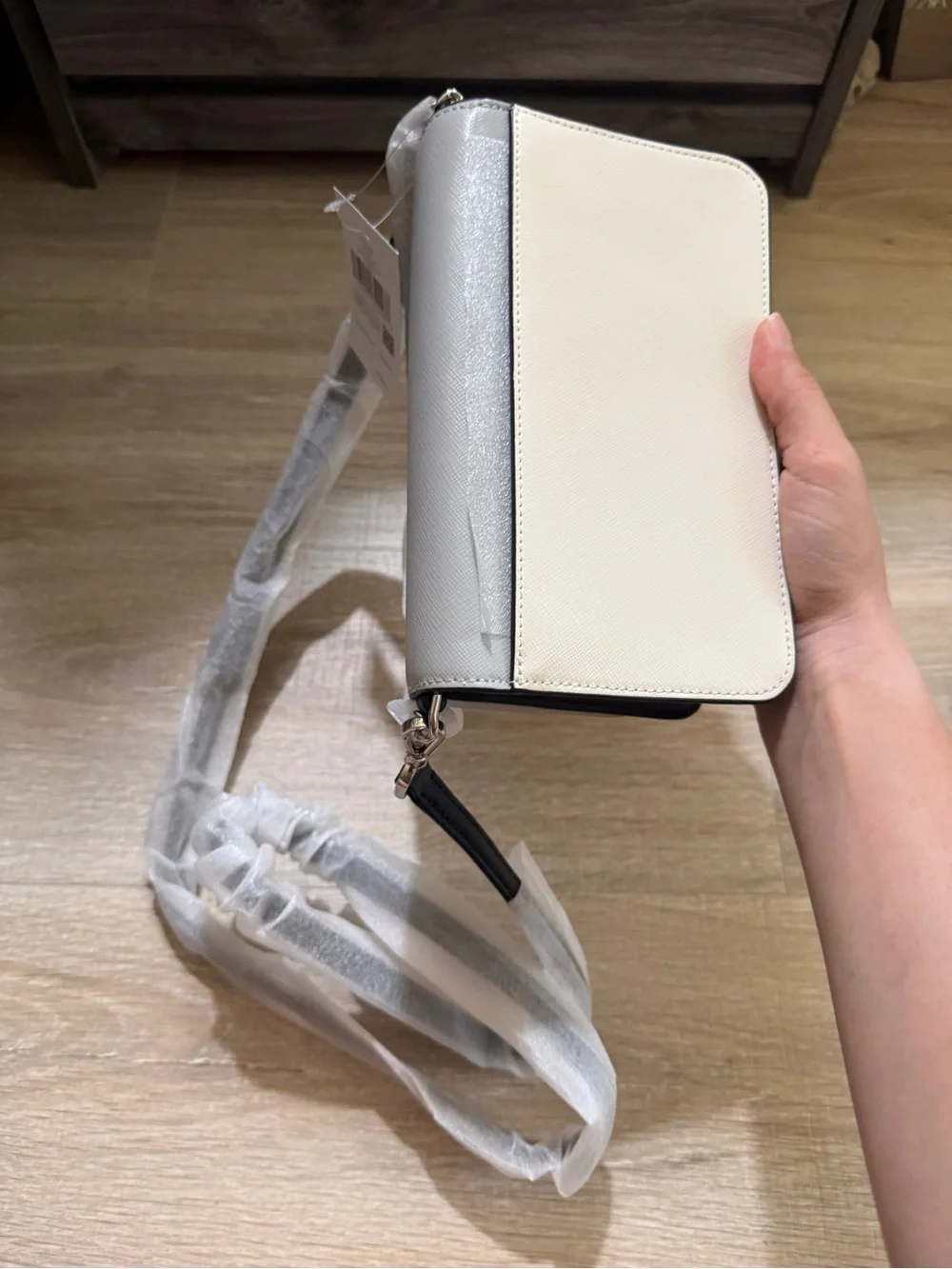 kate spade Leather Crossbody in Light Gray, Cream & Black